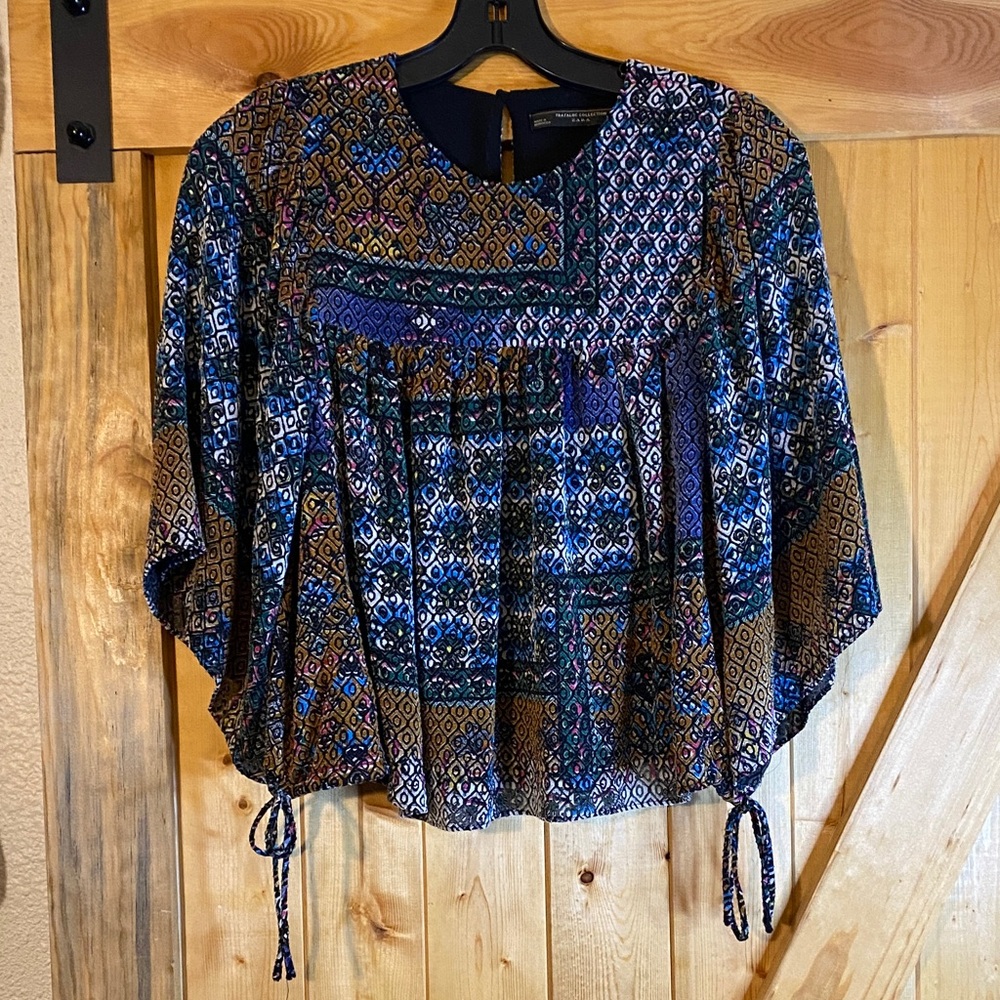 Zara Geometric Blue and Black Blouse